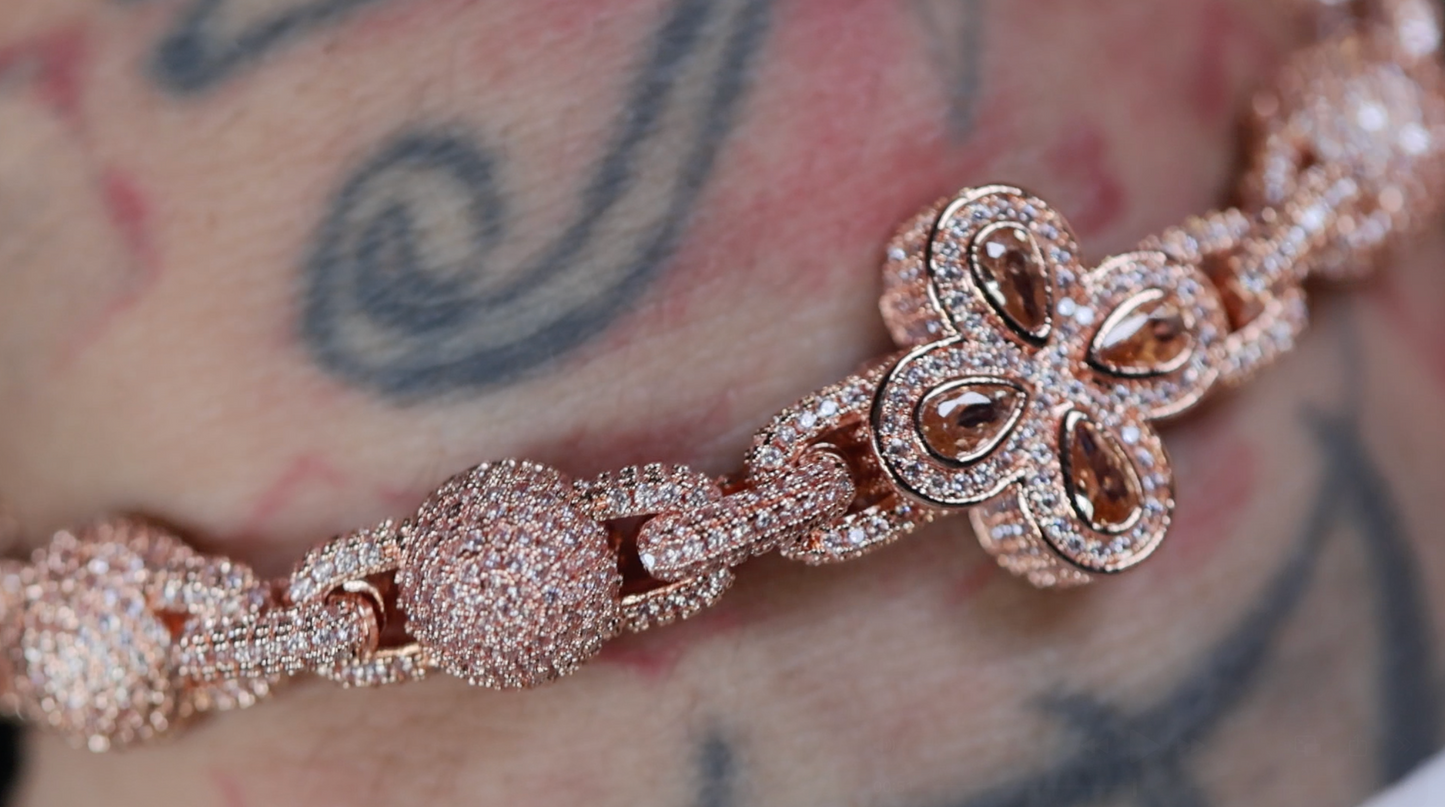 Men's rose gold brown diamond clover bracelet