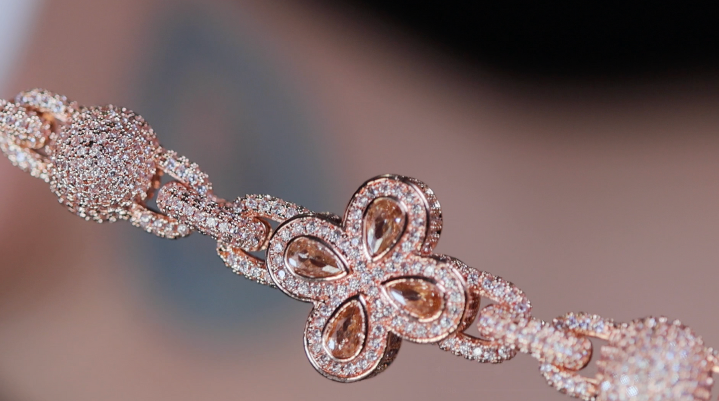 Men's rose gold diamond ball bracelet