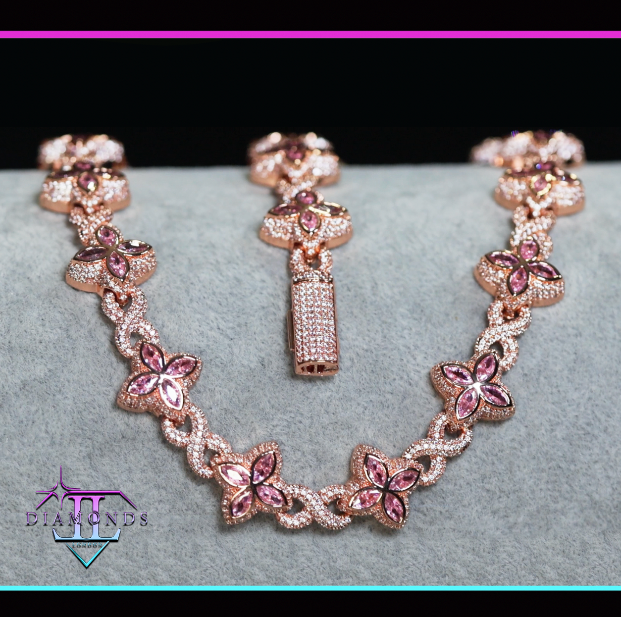 Rose Gold Pink Diamond Clover Chain