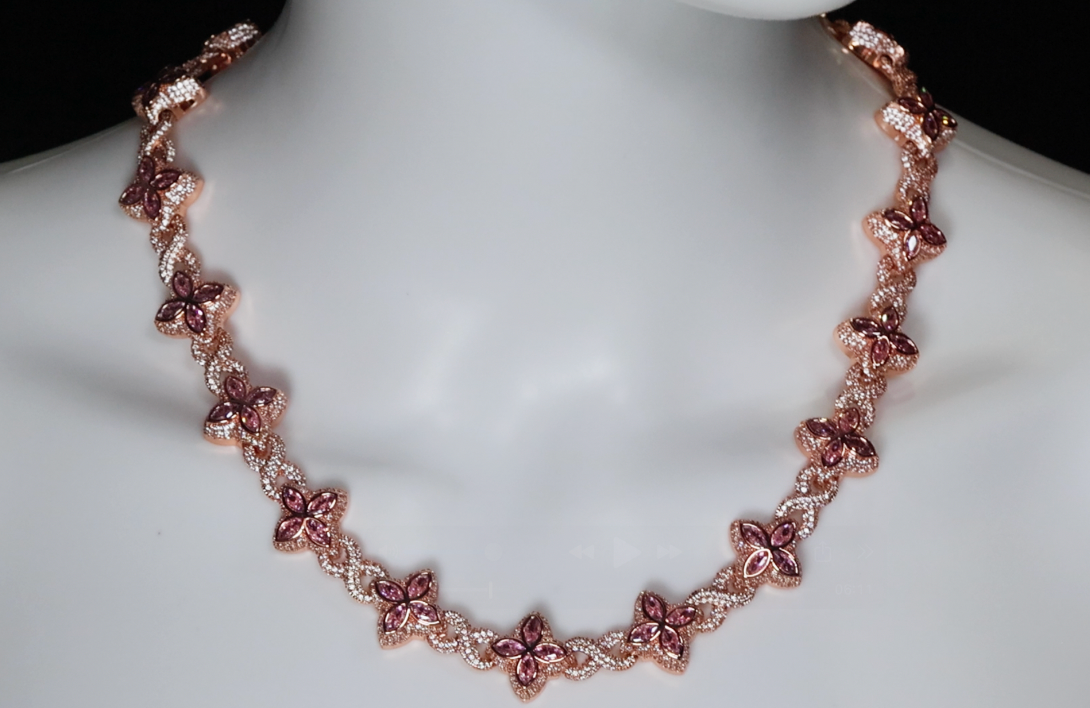 Rose Gold Pink Diamond Clover Chain
