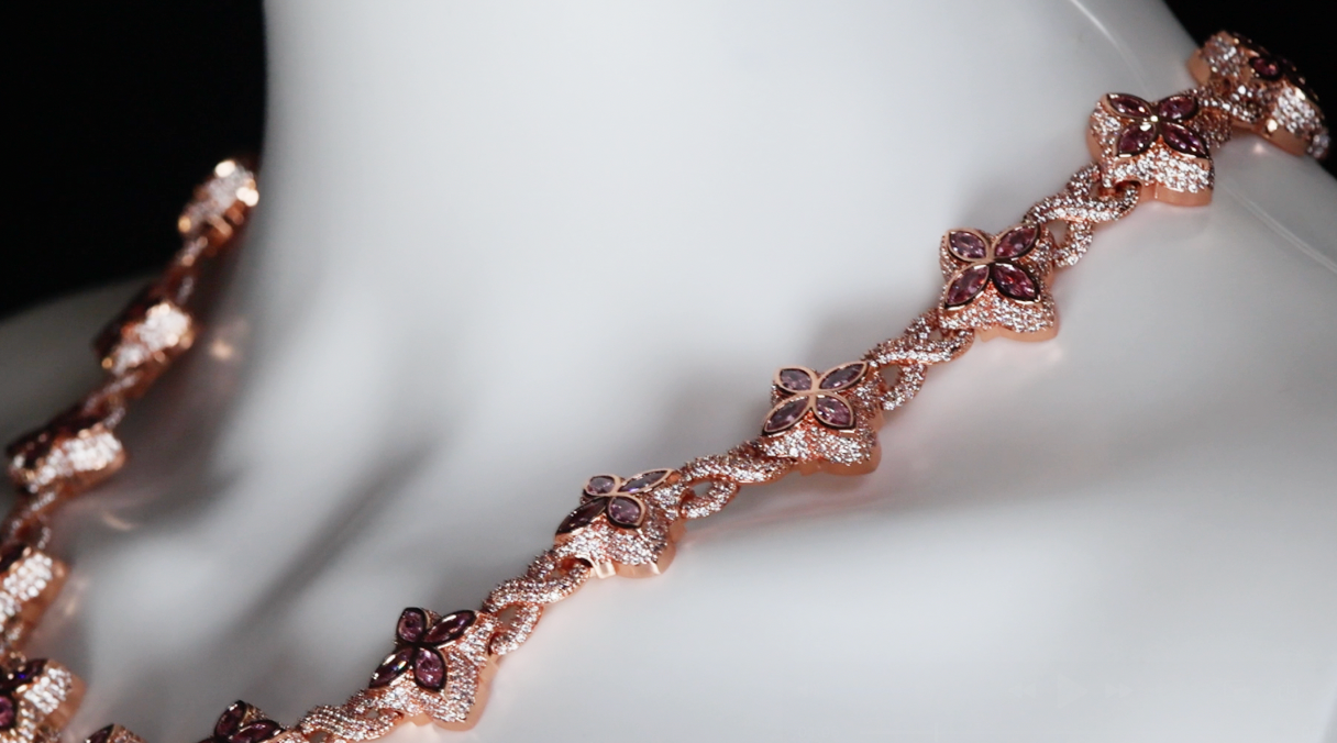 Rose Gold Pink Diamond Clover Chain