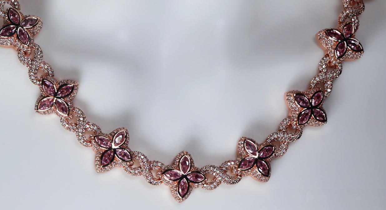 Rose Gold Pink Diamond Clover Chain