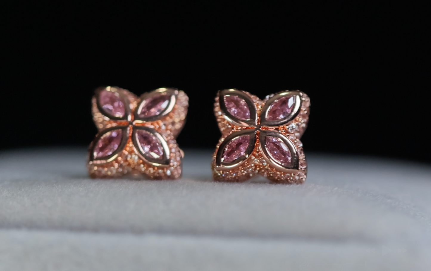 Rose Gold Pink Diamond Clover Ear Studs