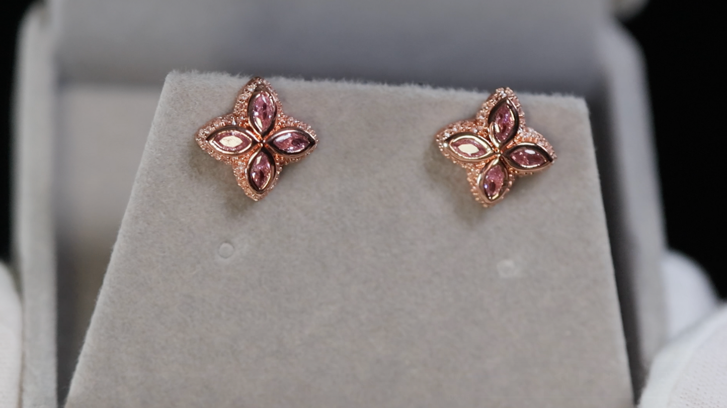 Rose Gold Pink Diamond Clover Ear Studs