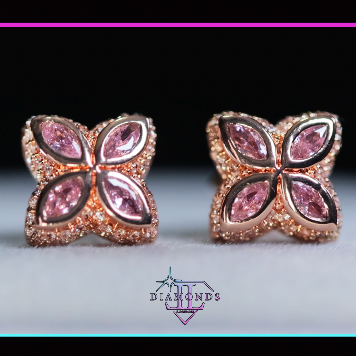 Rose Gold Pink Diamond Clover Ear Studs