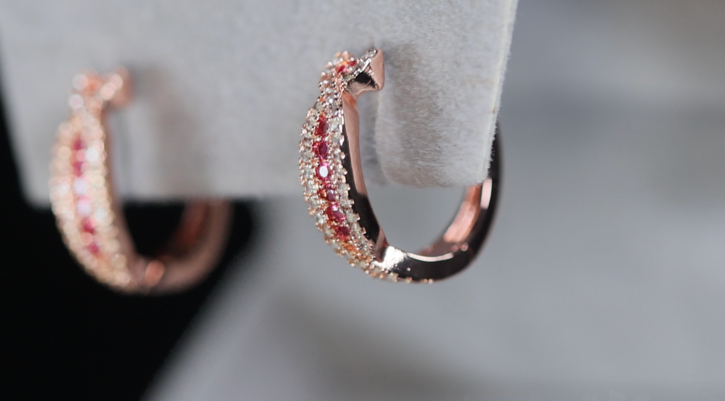 Rose Gold Pink Diamond Hoop Earrings