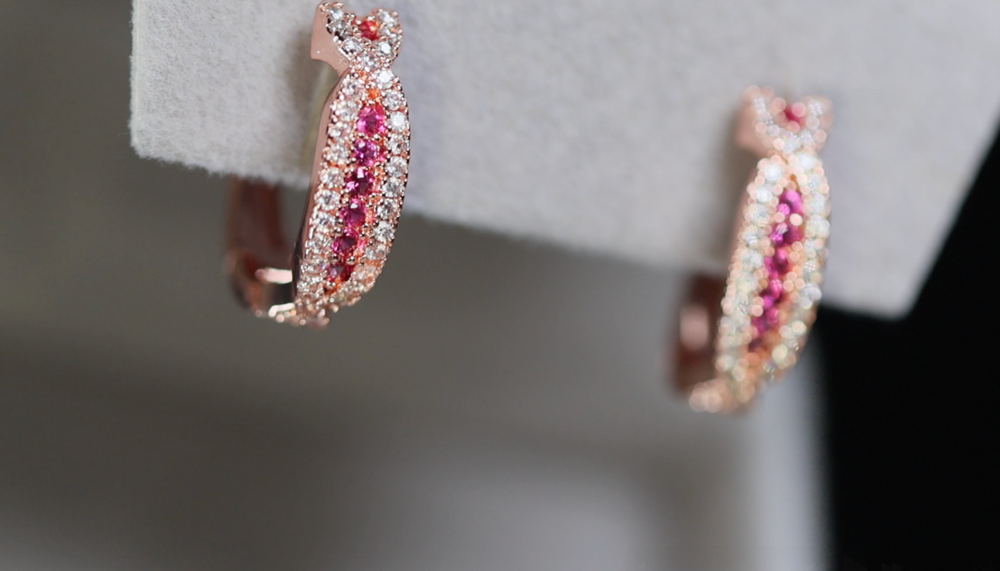 Rose Gold Pink Diamond Hoop Earrings