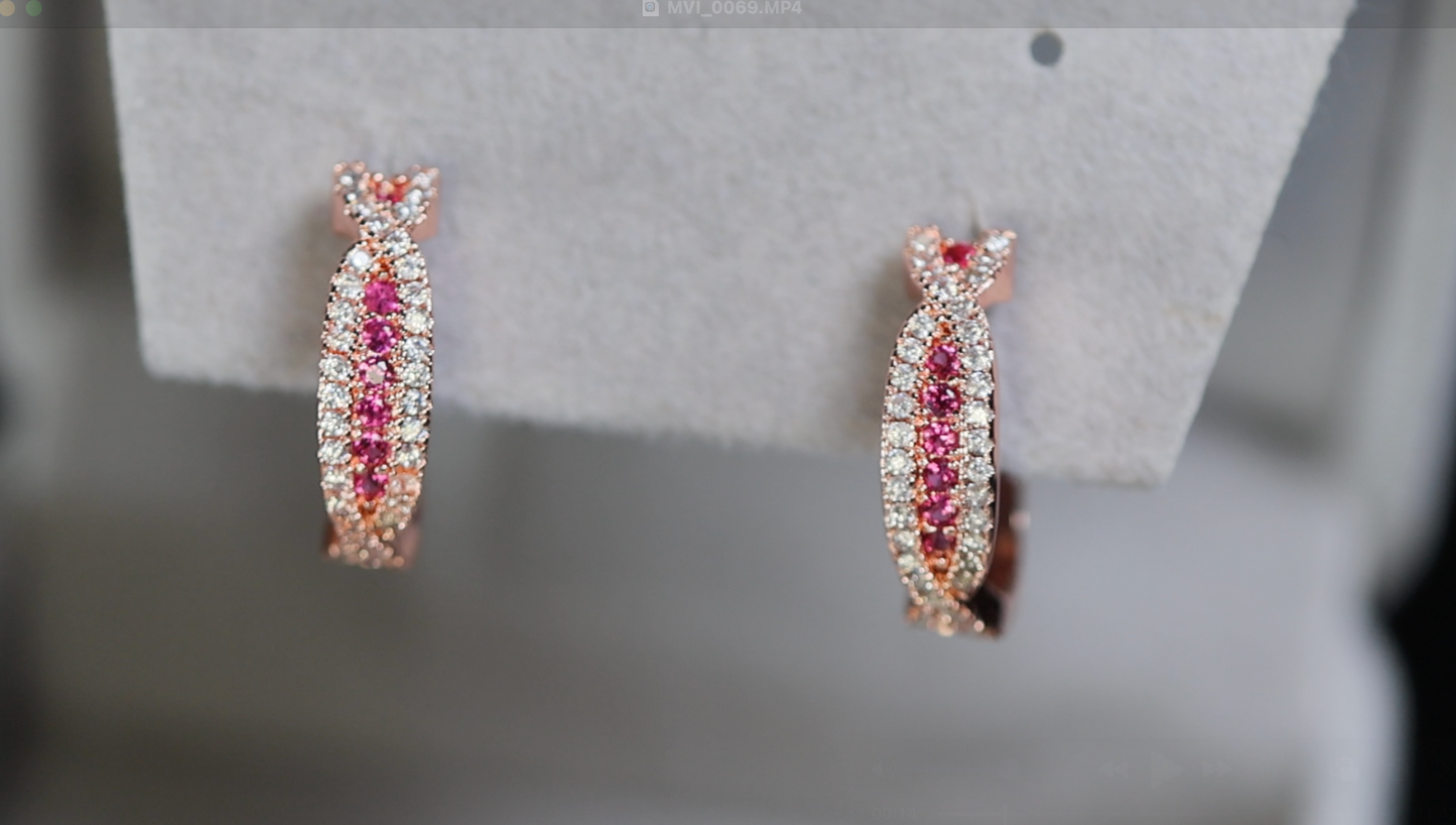Rose Gold Pink Diamond Hoop Earrings