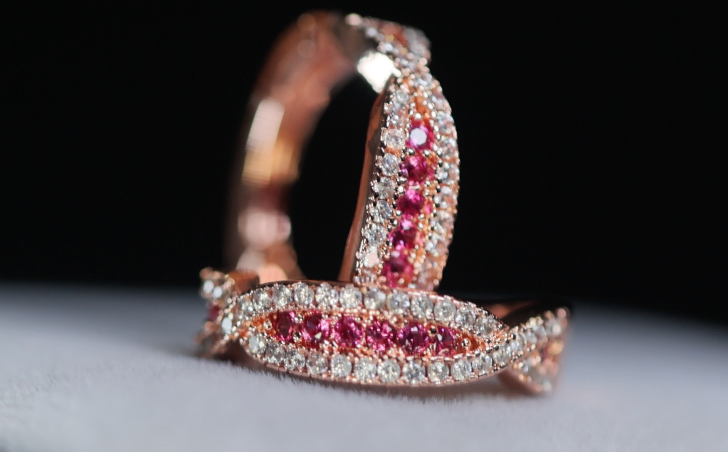 Rose Gold Pink Diamond Hoop Earrings