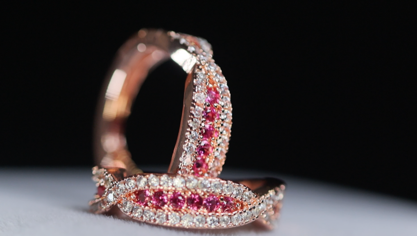 Rose Gold Pink Diamond Hoop Earrings