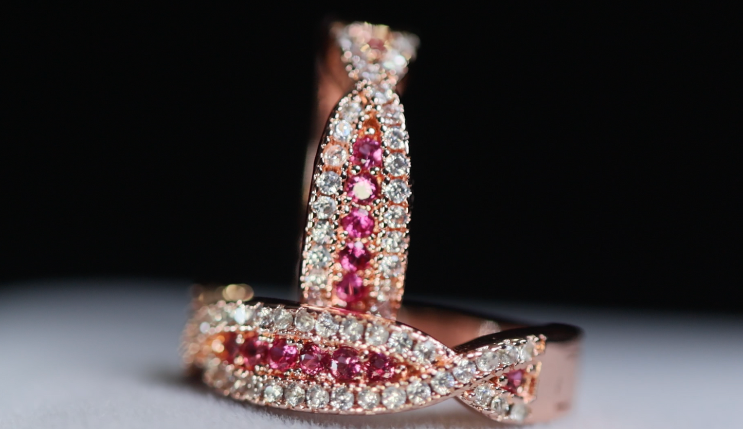 Rose Gold Pink Diamond Hoop Earrings