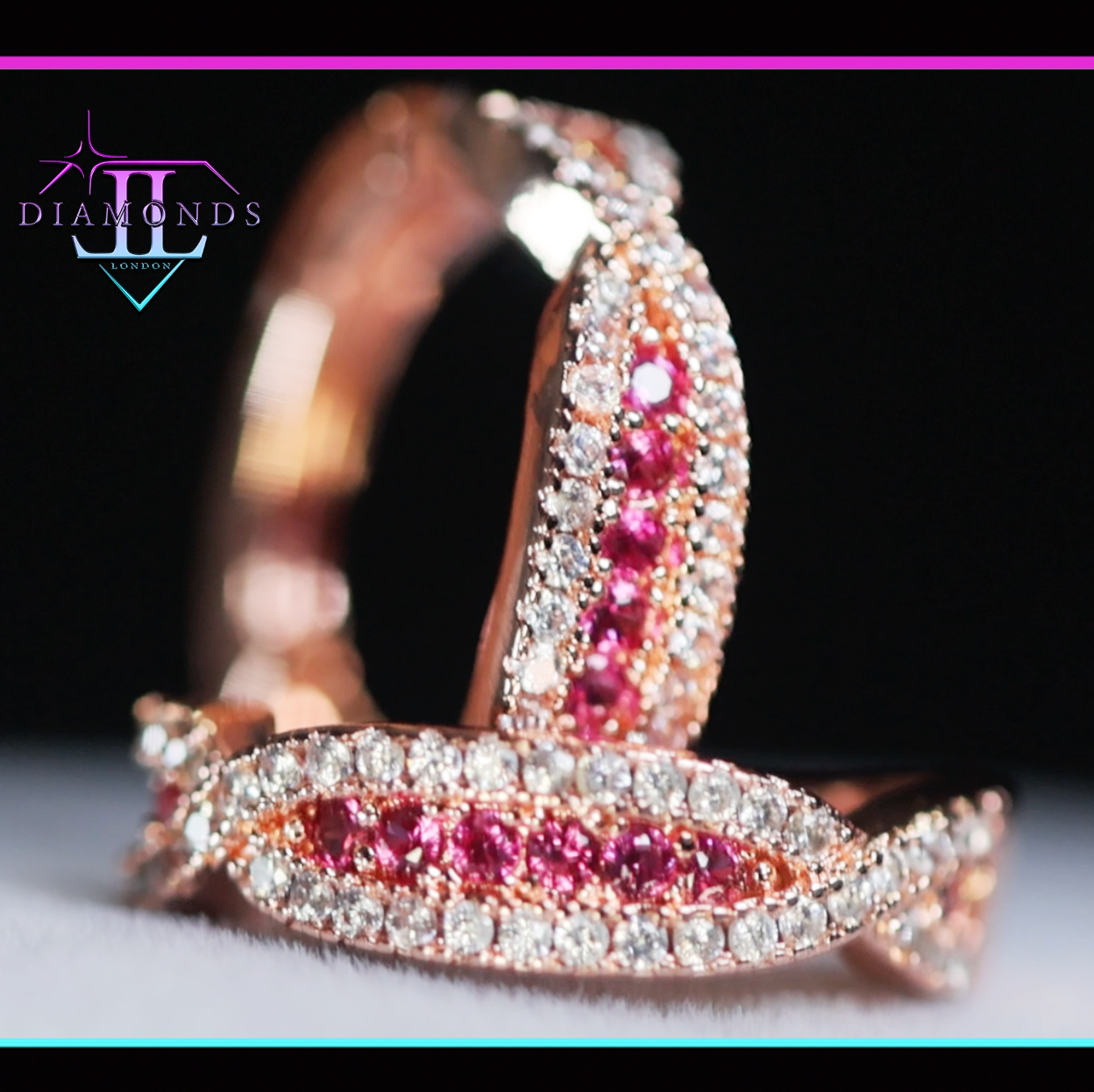 Rose Gold Pink Diamond Hoop Earrings