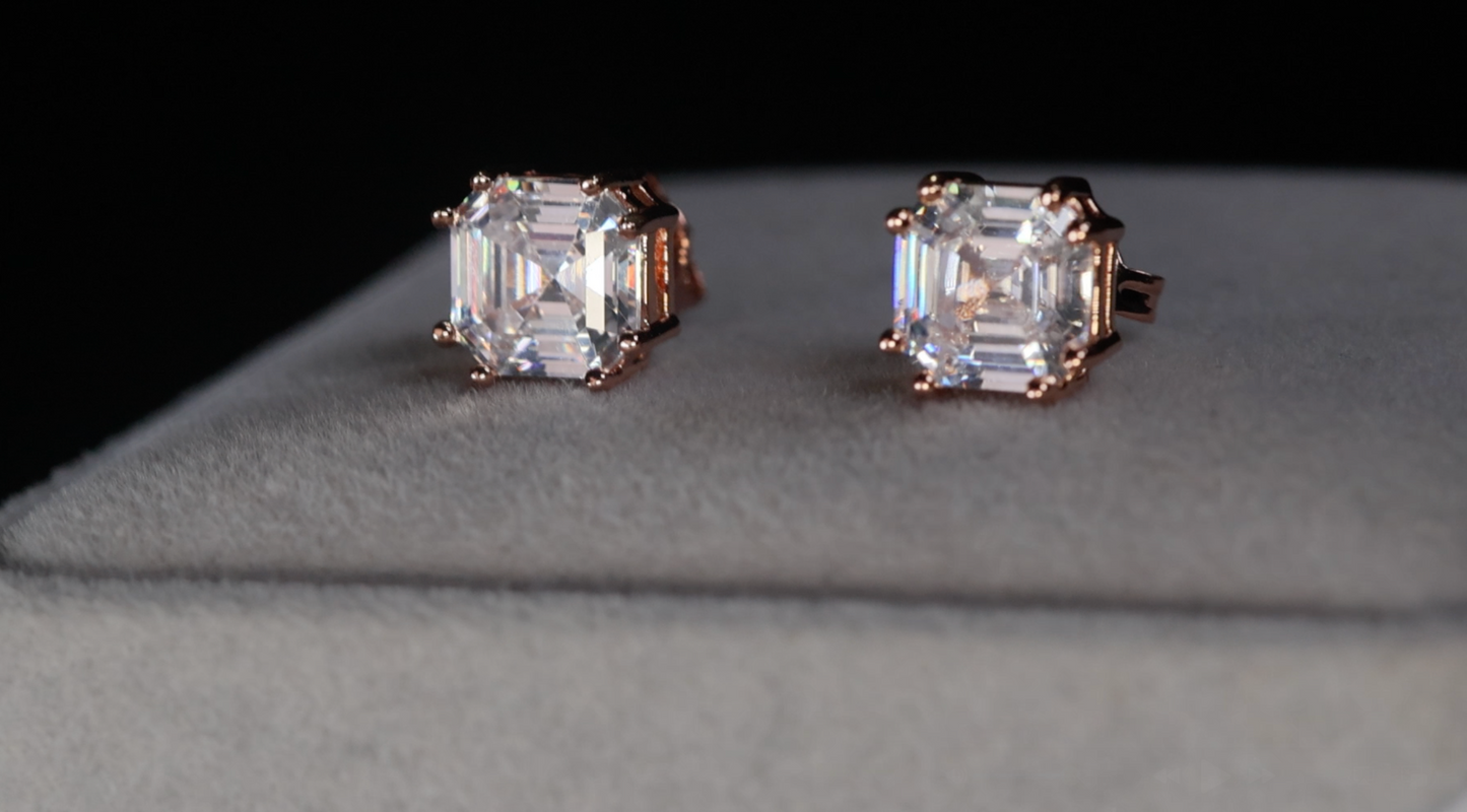 Rose Gold Asscher Diamond Ear Studs