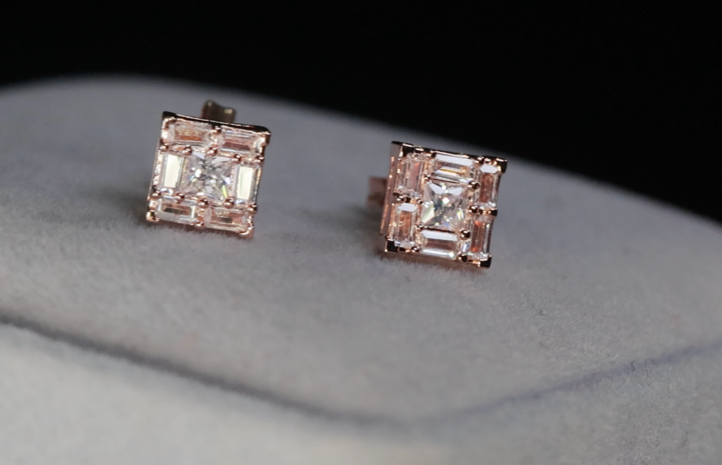 Rose Gold Baguette Diamond Ear Studs