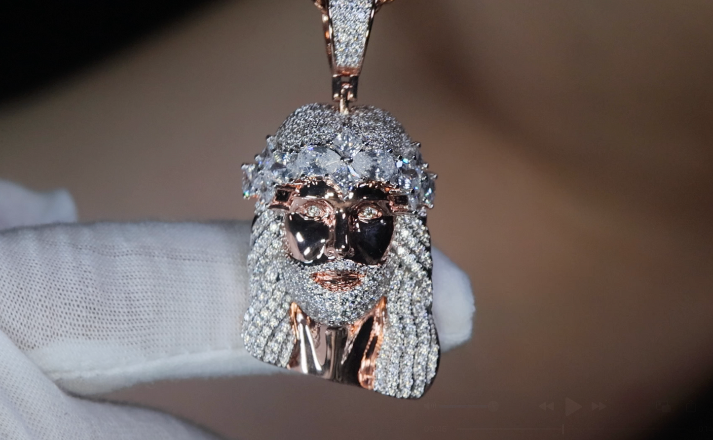 Rose Gold Diamond Jesus Face Pendant