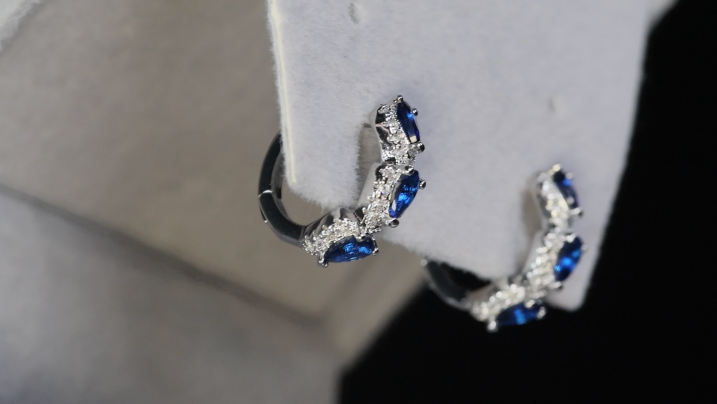 Sapphire Blue Earrings | Sapphire Blue Diamond Hoop Earrings