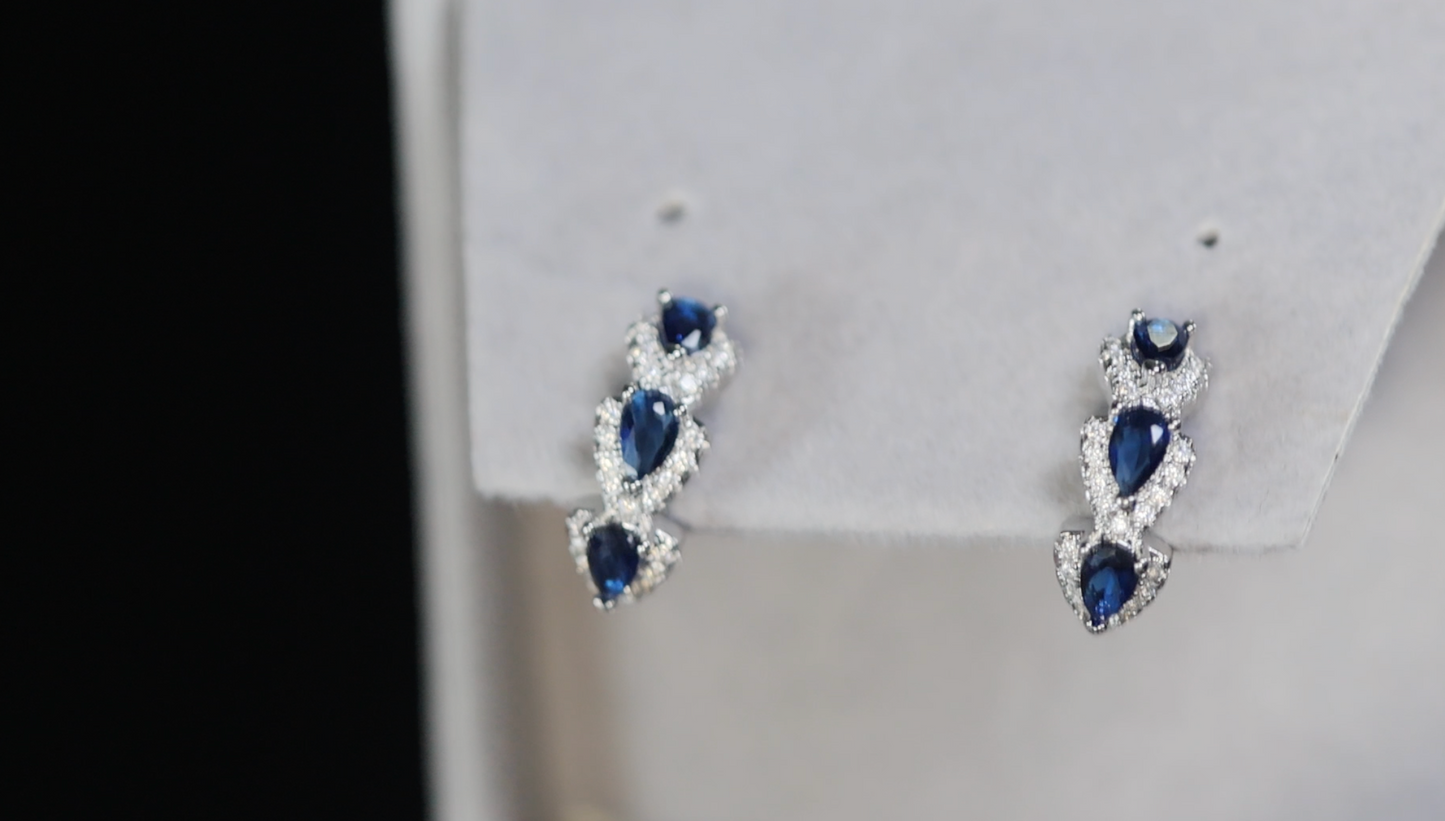 Sapphire Blue Earrings | Sapphire Blue Diamond Hoop Earrings