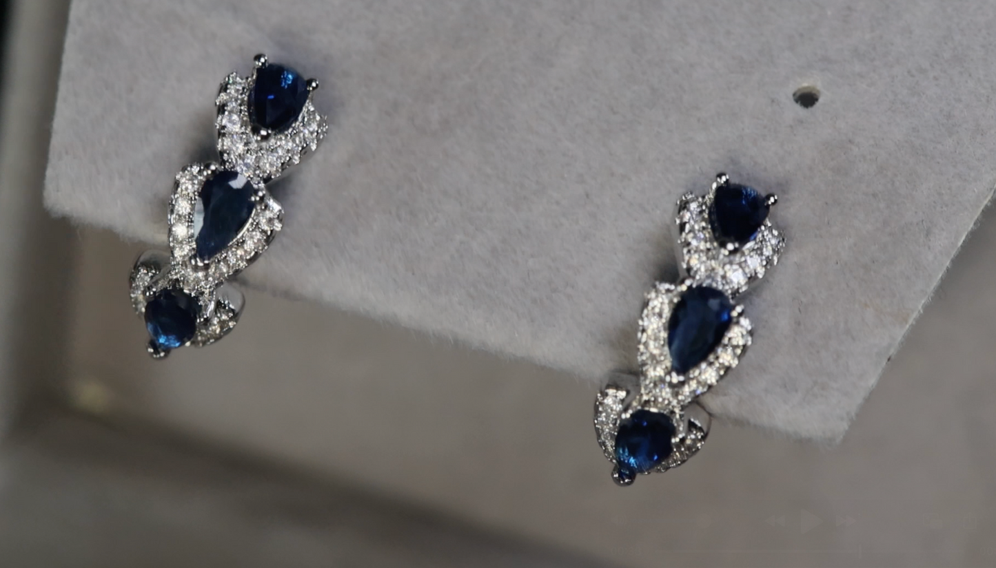Sapphire Blue Earrings | Sapphire Blue Diamond Hoop Earrings