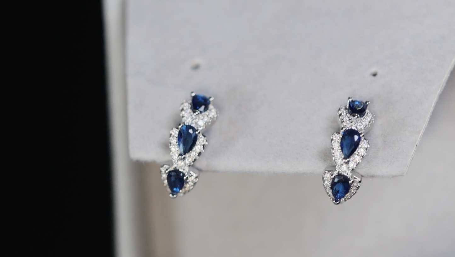 Sapphire Blue Earrings | Sapphire Blue Diamond Hoop Earrings