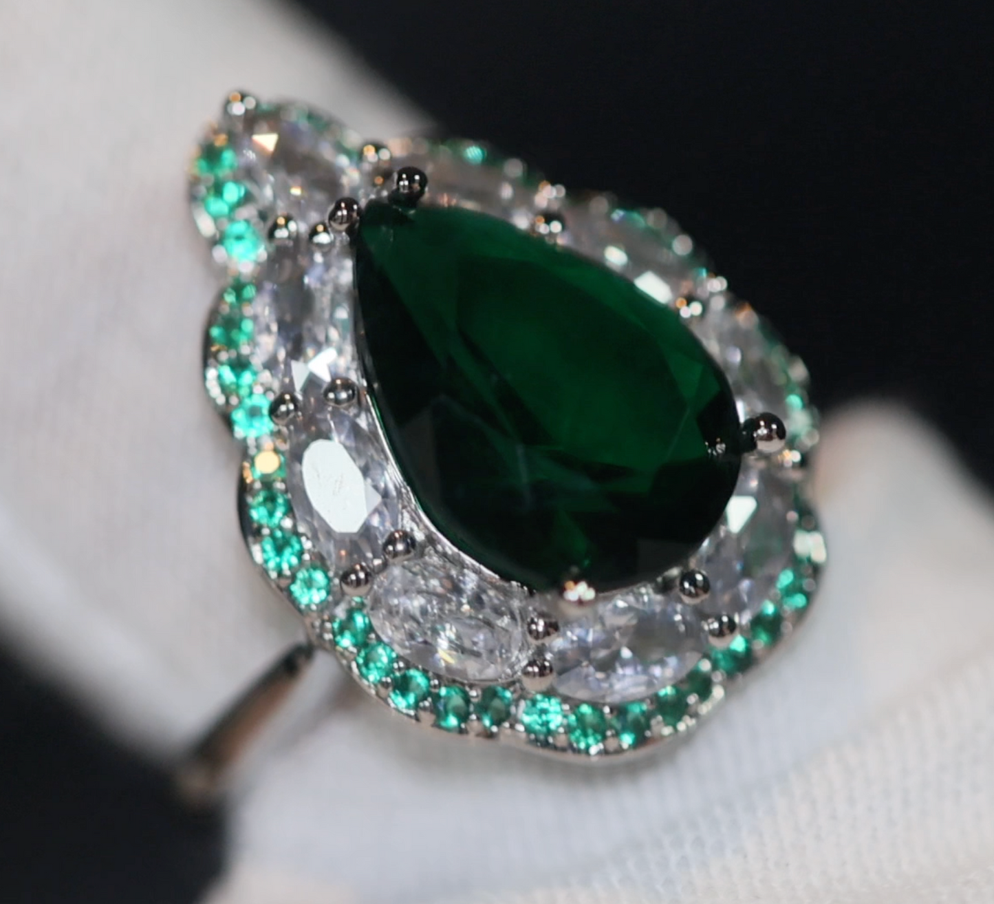 teardrop green diamond ring