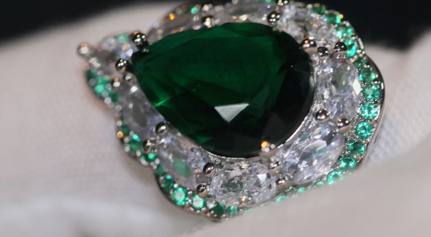 Green Diamond Ring | Teardrop Engagement Ring | Green Diamond Engagement Ring