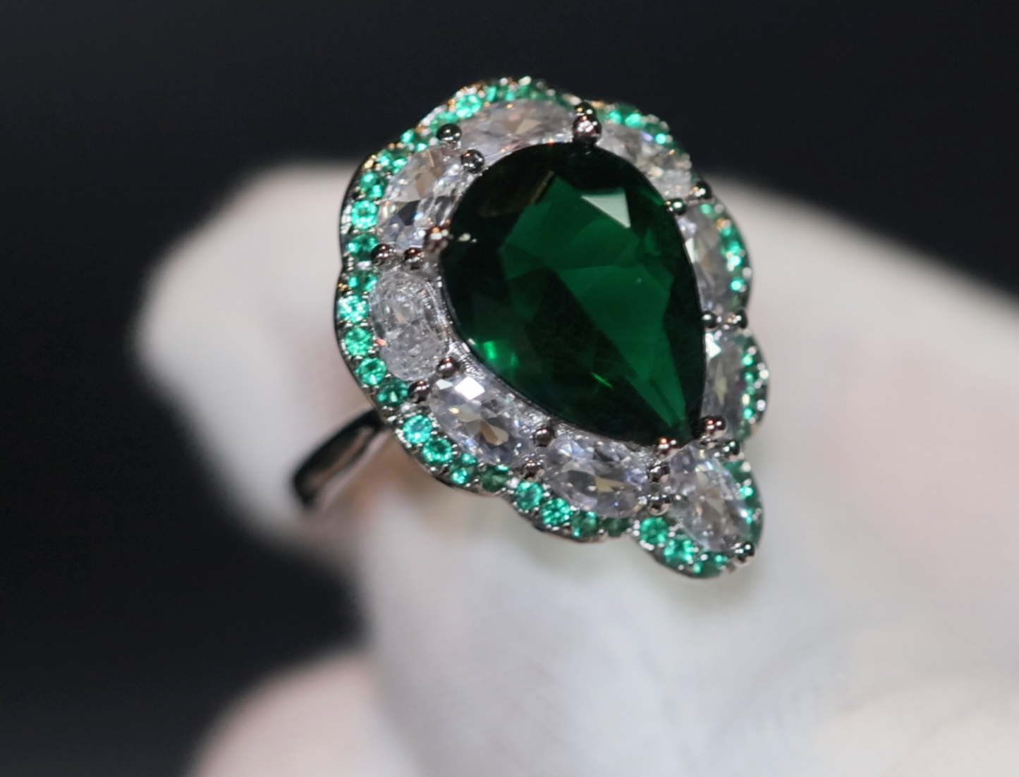 Green Diamond Ring | Teardrop Engagement Ring | Green Diamond Engagement Ring