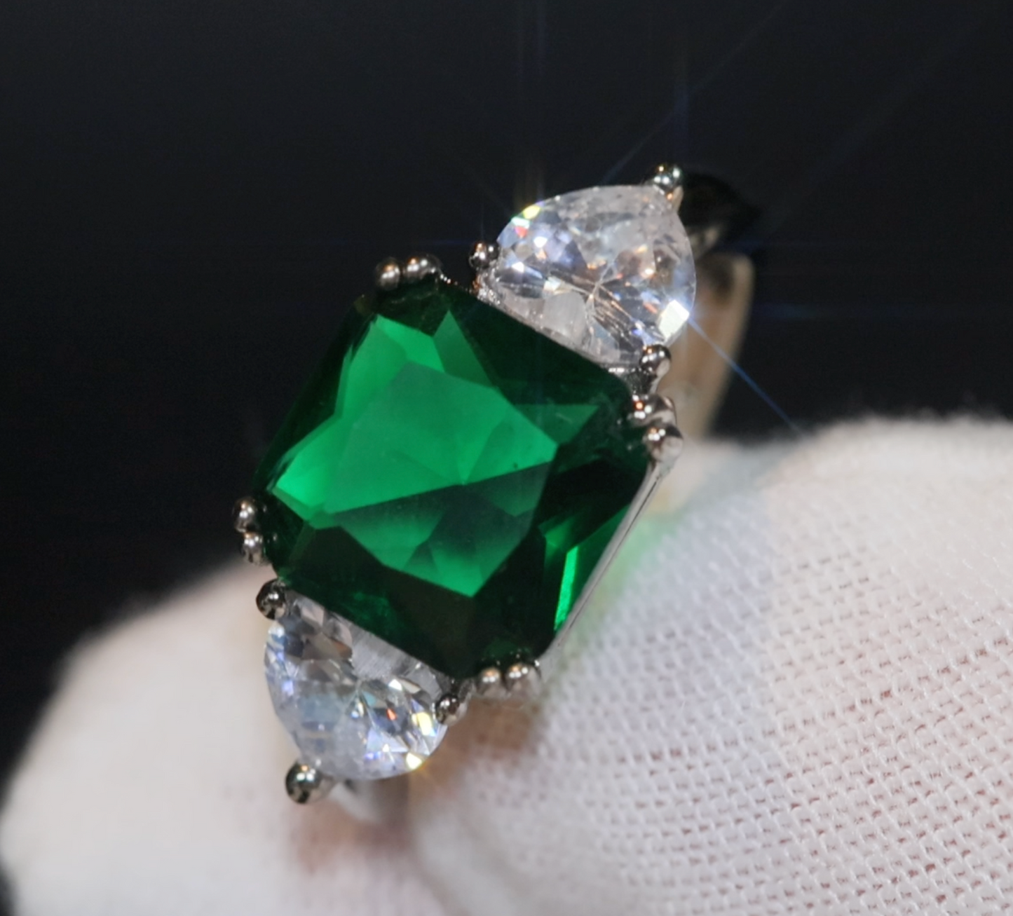 Emerald green diamond ring