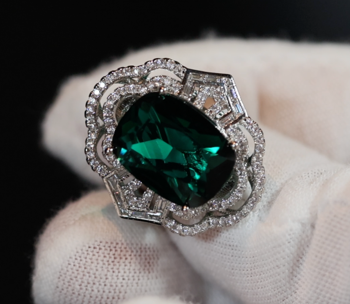 Green Statement Ring | Green Diamond Ring | Big Diamond Engagement Ring