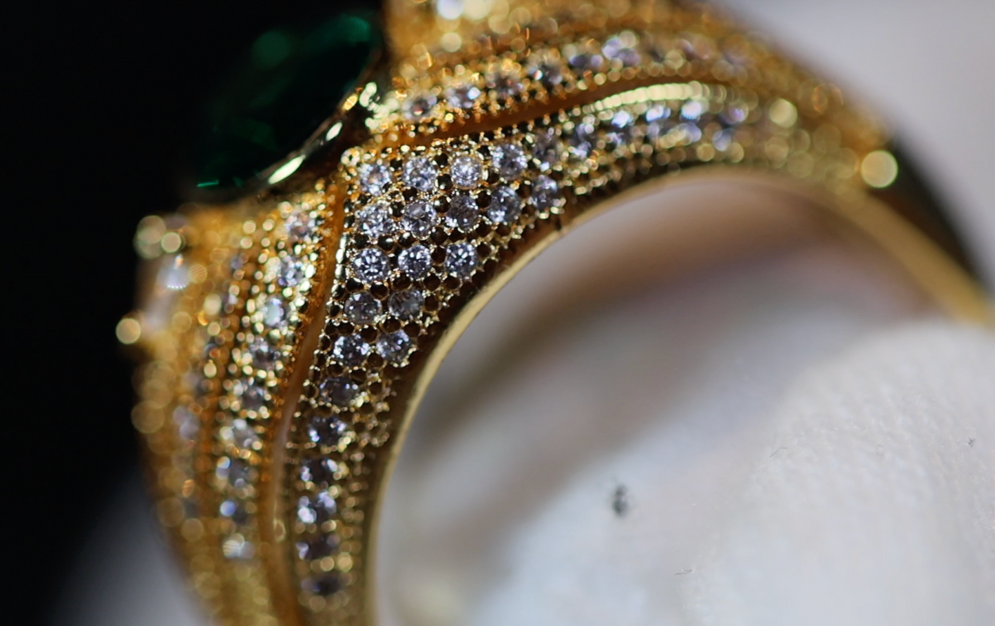 Womens gold green emerald ring, gold green diamond ring, Emerald green diamond ring