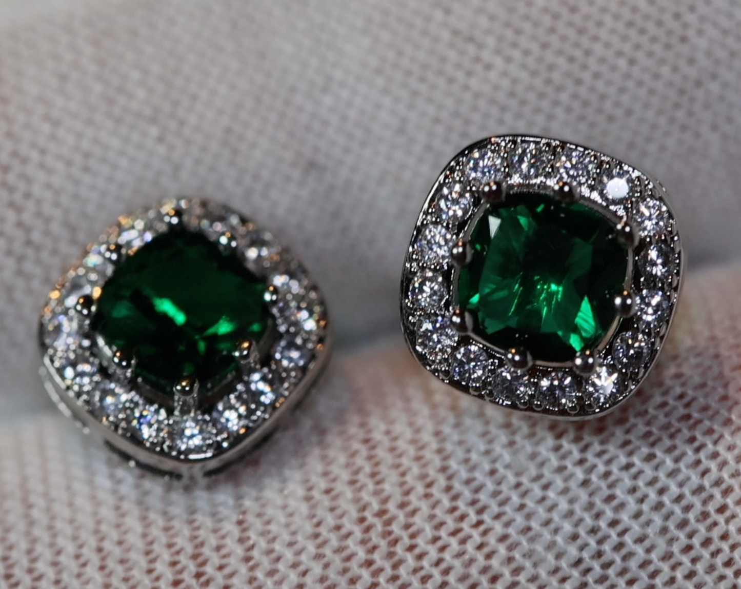 Green diamond ear studs