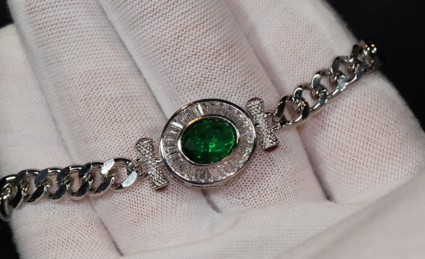 Womens Bracelet | Diamond Bracelet | Womens Diamond Bracelet | Green Gemstone Bracelet | Green Diamond Bracelet | Womens Silver Bracelets