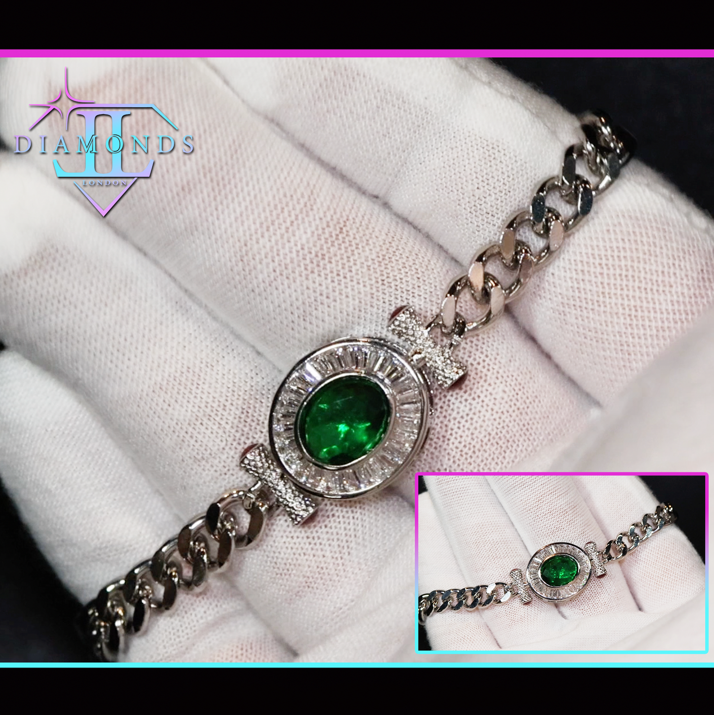 Womens Bracelet | Diamond Bracelet | Womens Diamond Bracelet | Green Gemstone Bracelet | Green Diamond Bracelet | Womens Silver Bracelets