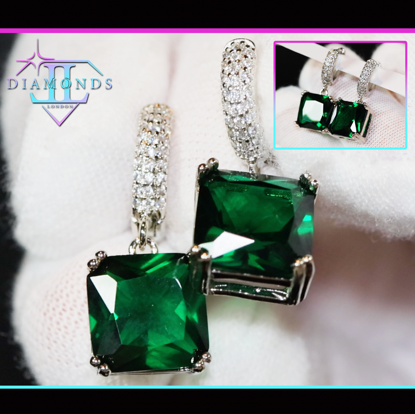 Green Emerald Diamond Hoop Earrings