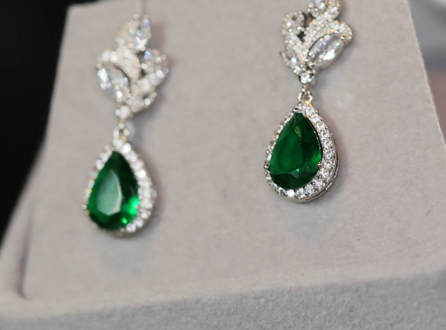 Green Diamond Earrings | Emerald Green Earrings | Emerald Diamond Earrings | Teardrop Earrings