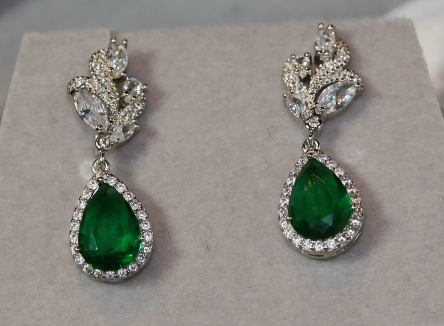 Green Diamond Earrings | Emerald Green Earrings | Emerald Diamond Earrings | Teardrop Earrings