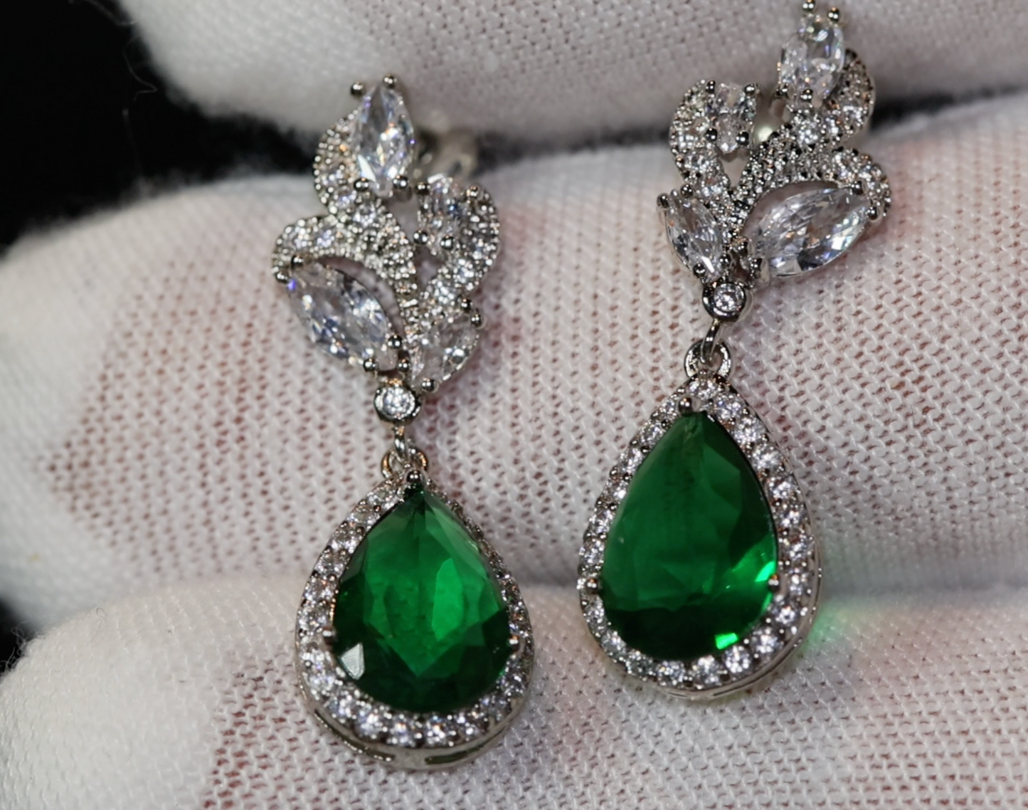 Green Diamond Earrings | Emerald Green Earrings | Emerald Diamond Earrings | Teardrop Earrings