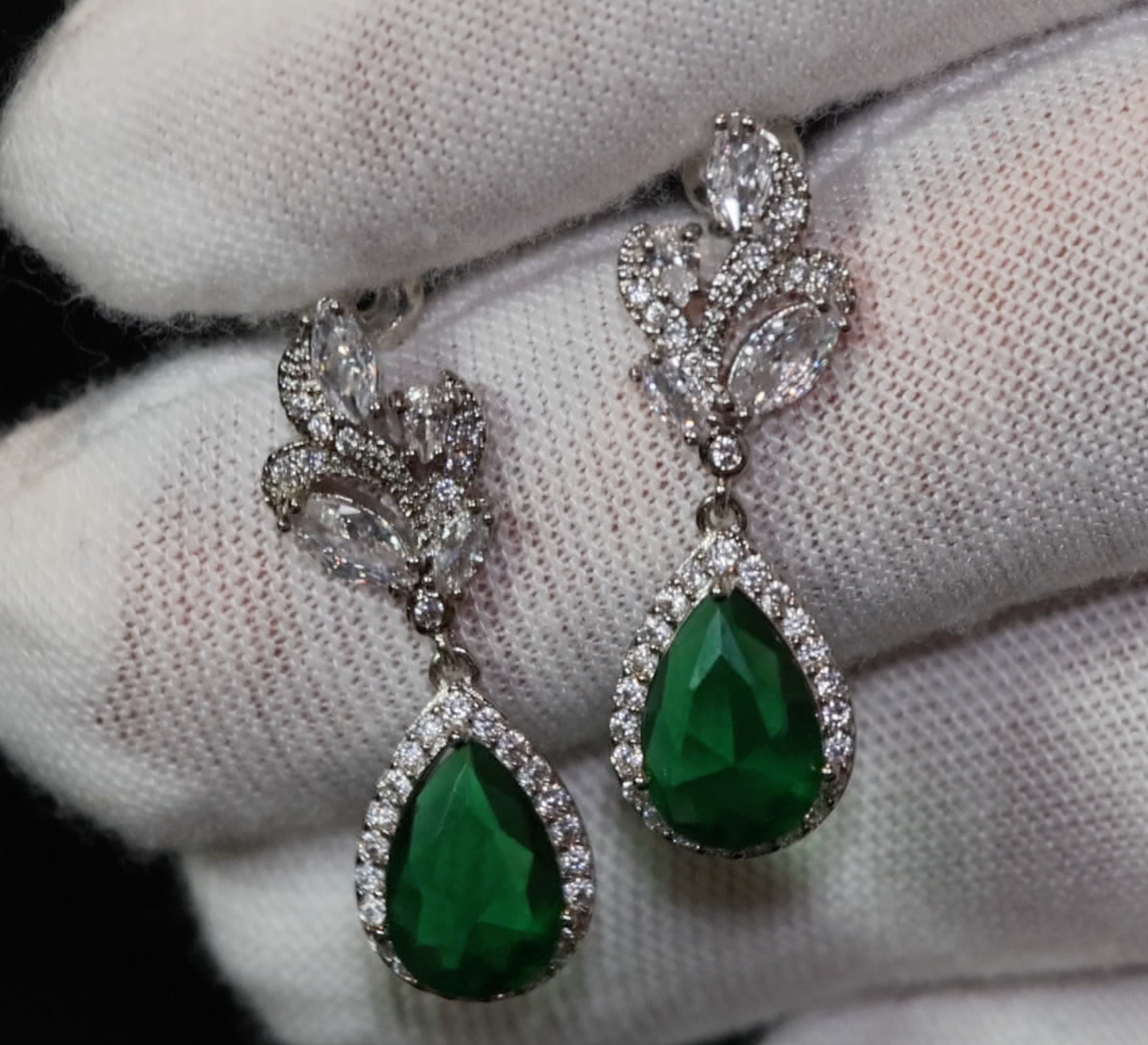 Green Diamond Earrings | Emerald Green Earrings | Emerald Diamond Earrings | Teardrop Earrings
