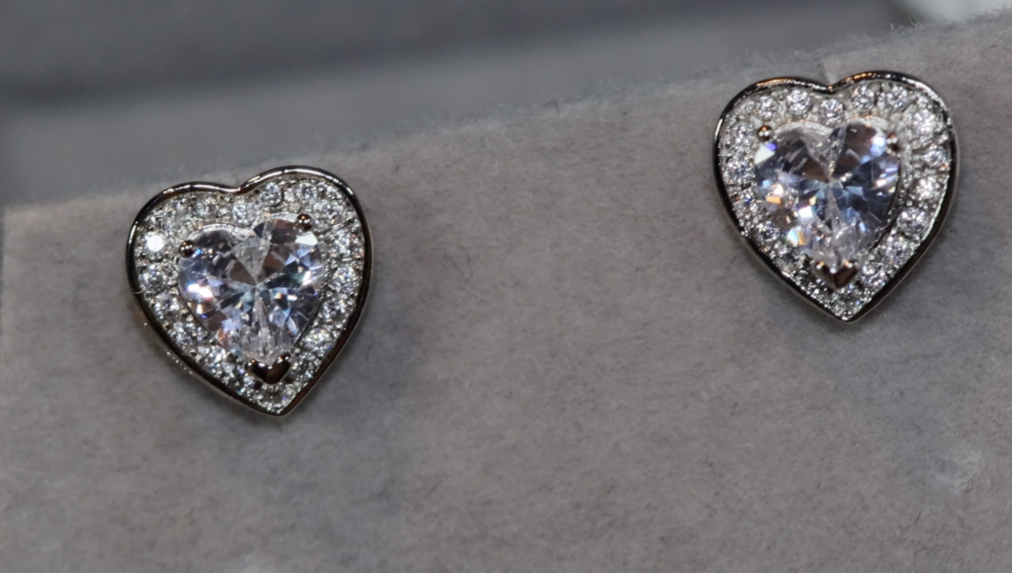 Diamond Heart Earrings | Womens Earrings | Heart Diamond Ear Studs | Ear Studs