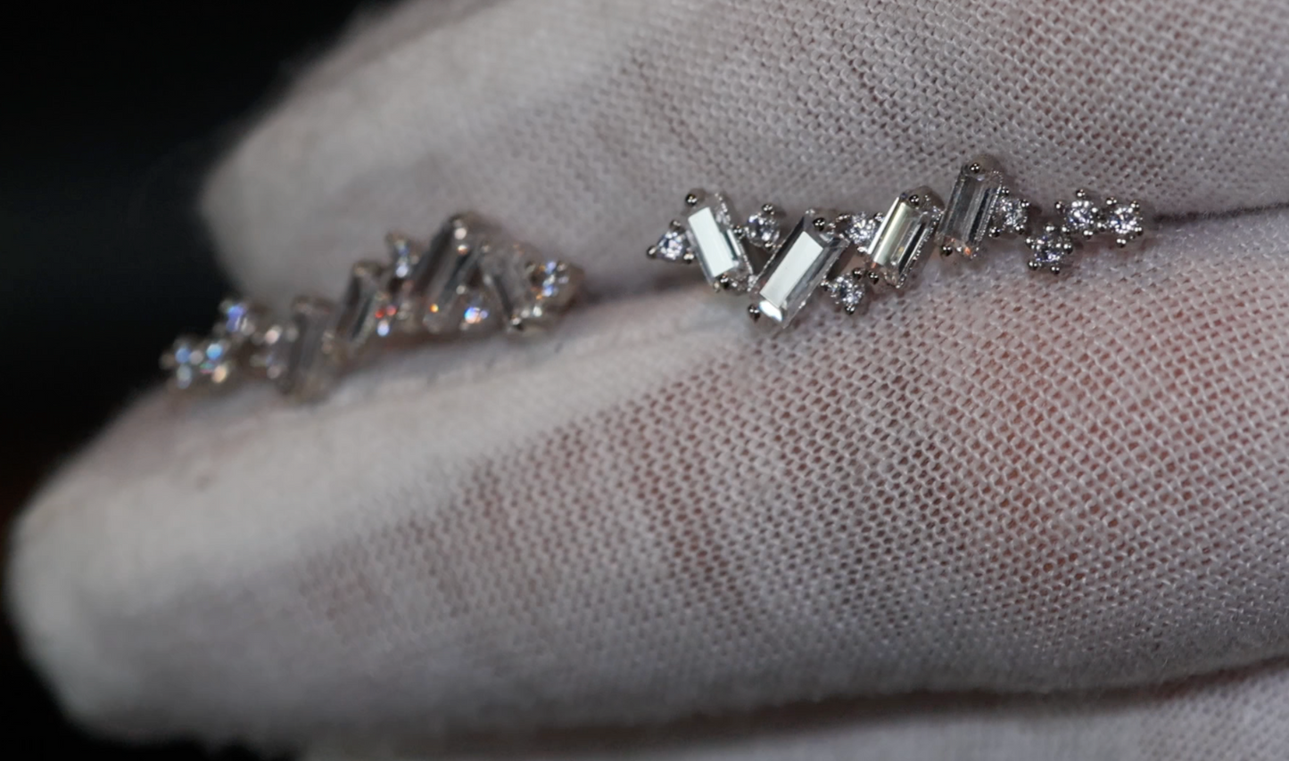Diamond Baguette Earrings | Baguette Ear Studs | Womens Earrings | Womens Diamond Ear Studs | Baguette Earrings | Cuff Earrings | Ear Studs