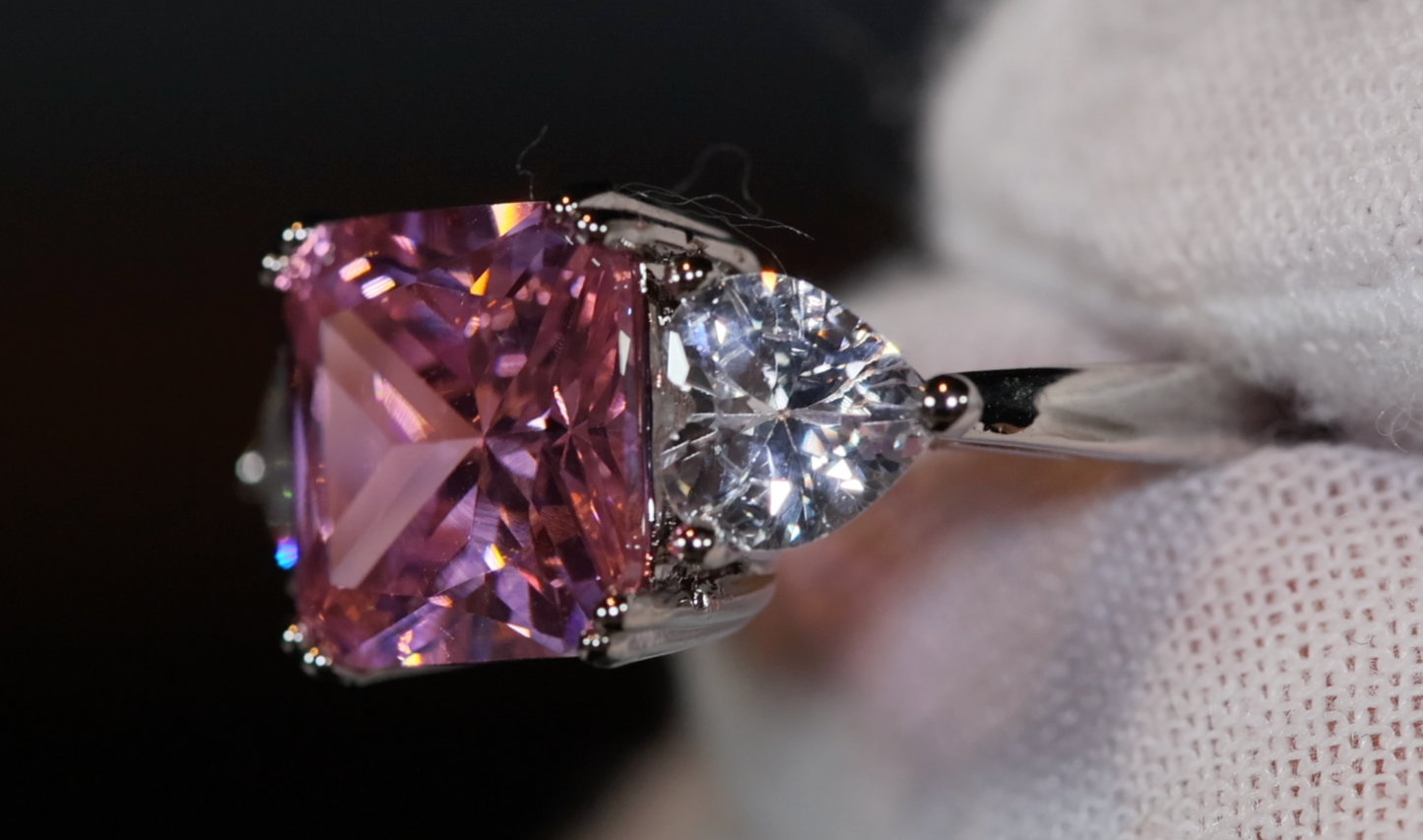 Three Stone Ring | Pink Diamond Ring | Womens Engagement Ring | Engagement Rings | Womens Rings | Emerald Engagement Ring