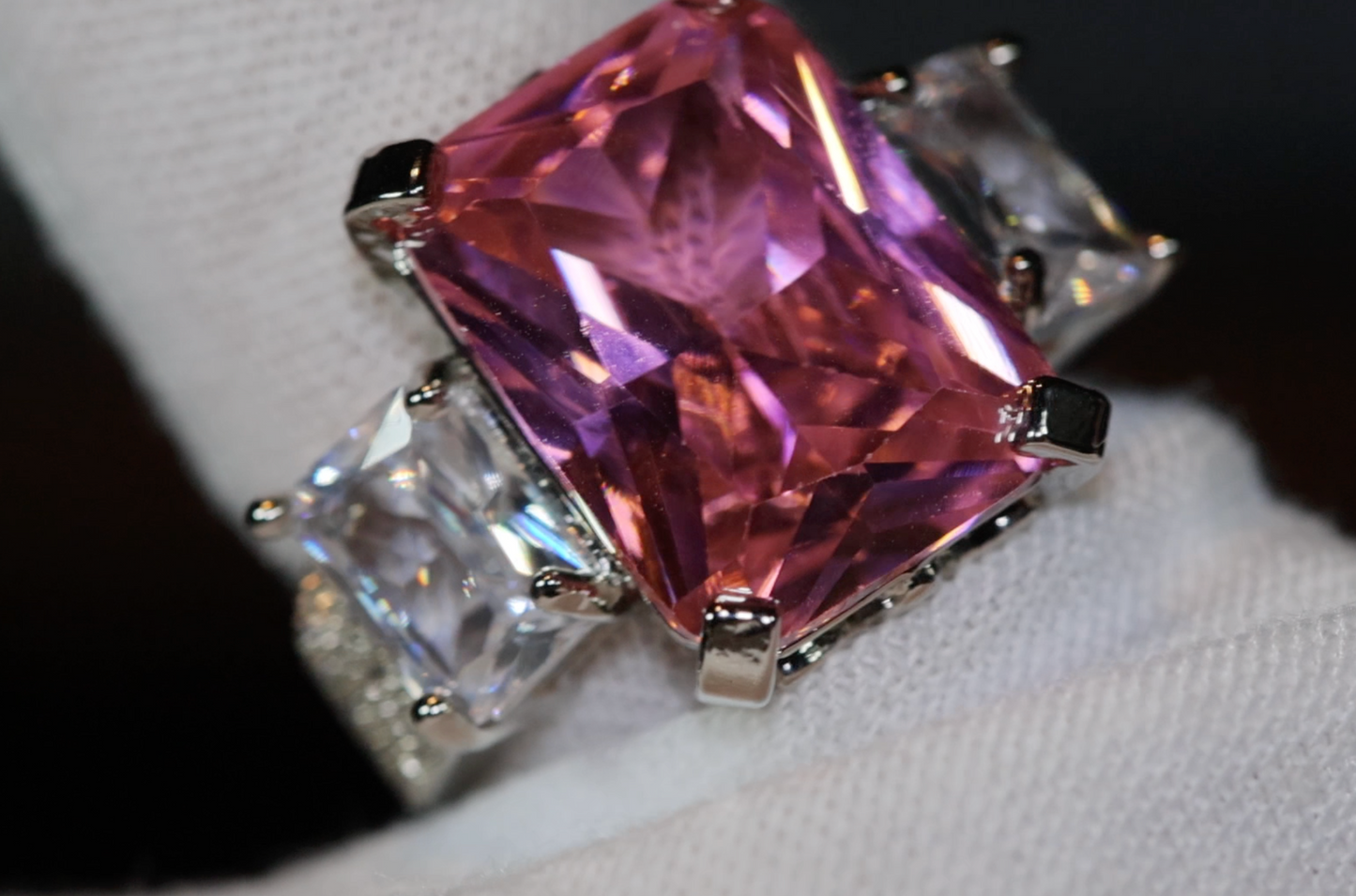 Three Stone Ring | Pink Diamond Ring | Womens Engagement Ring | Big pink diamond ring