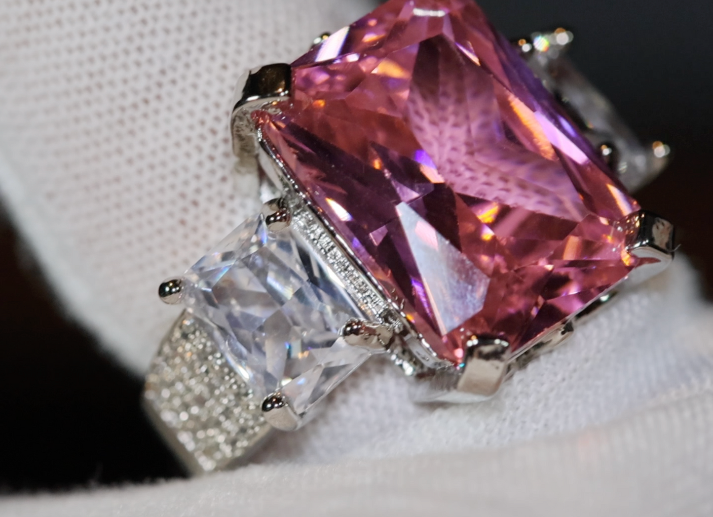 Three Stone Ring | Pink Diamond Ring | Womens Engagement Ring | Big pink diamond ring