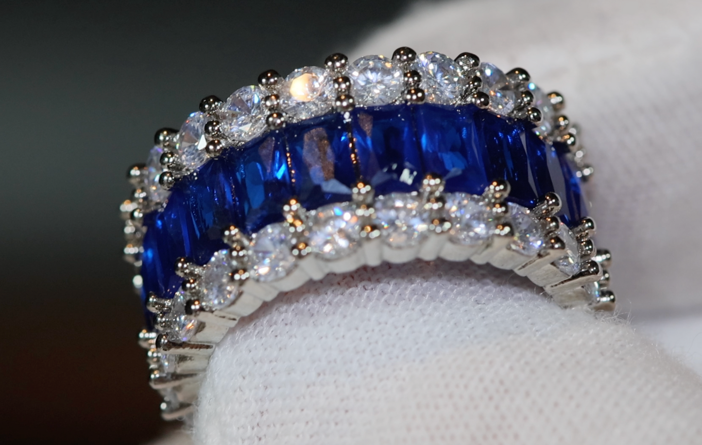 Sapphire Blue Diamond Ring | Blue Baguette Diamond Ring | Mens blue diamond eternity ring