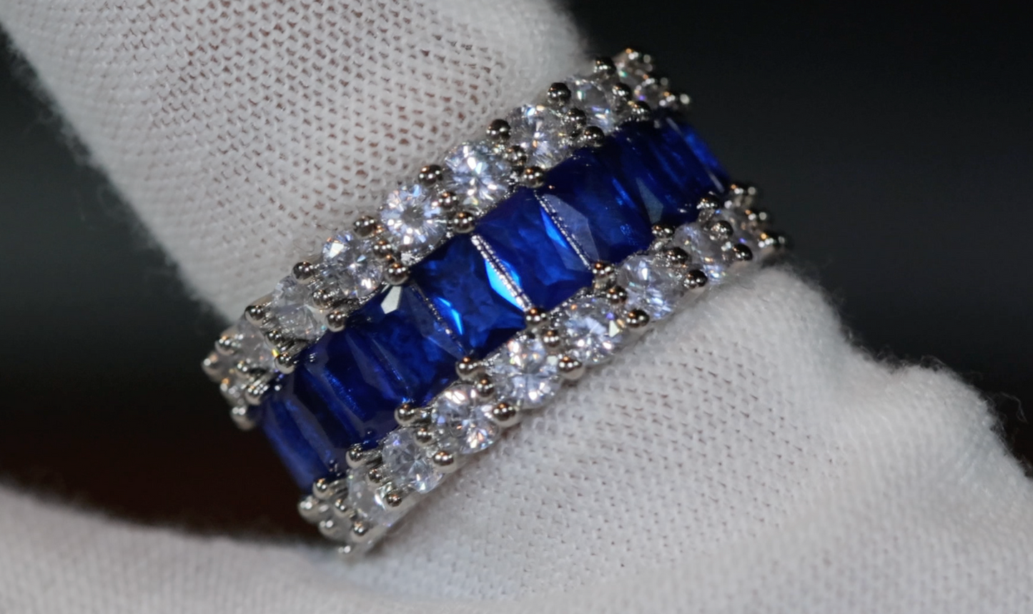 Sapphire Blue Diamond Ring | Blue Baguette Diamond Ring | Mens blue diamond eternity ring