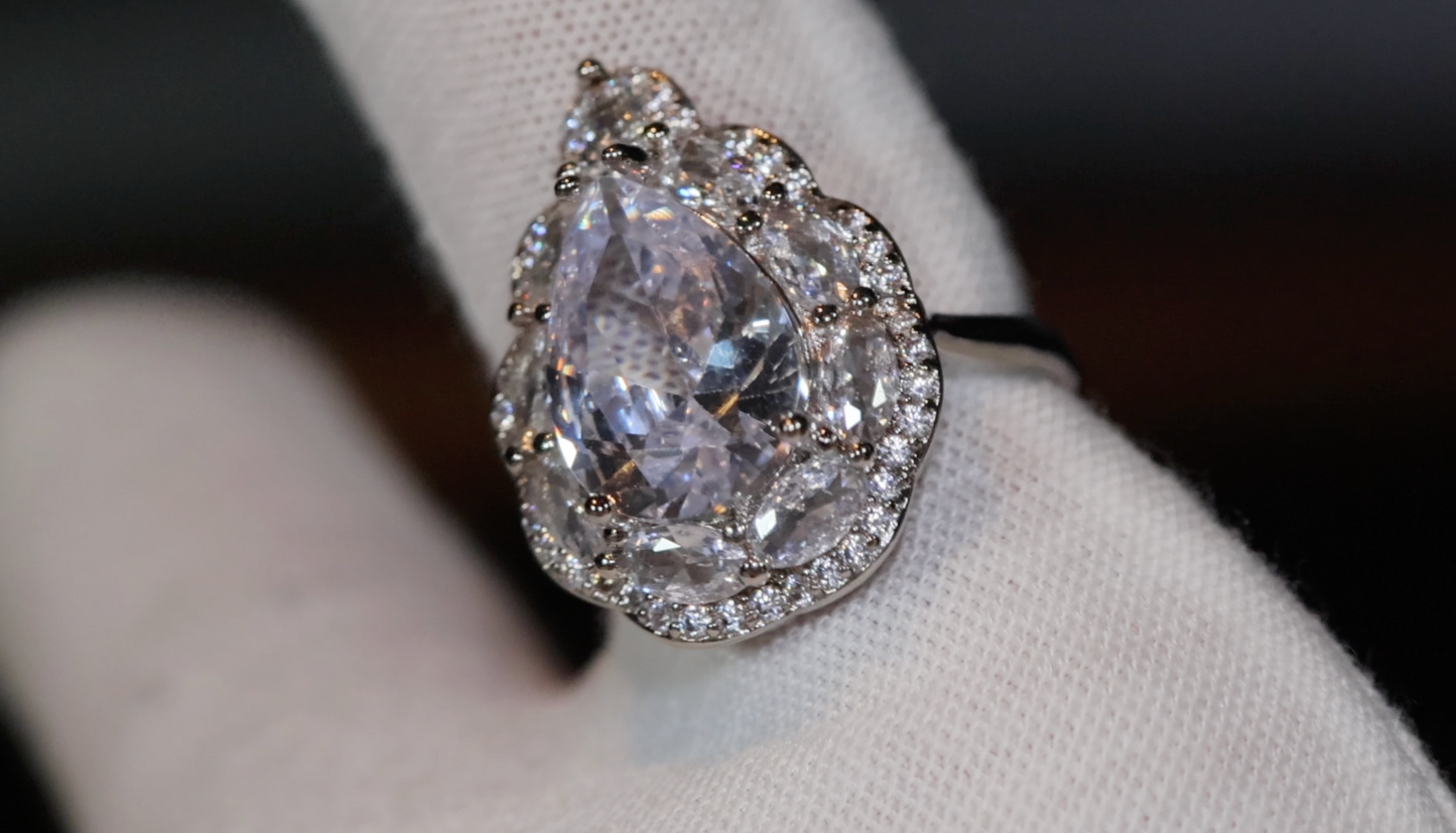 Womens Ring | Teardrop Ring | Engagement Ring Diamond | Engagement Rings UK | Pear Shaped Engagement Ring | Halo Ring | Promise Ring