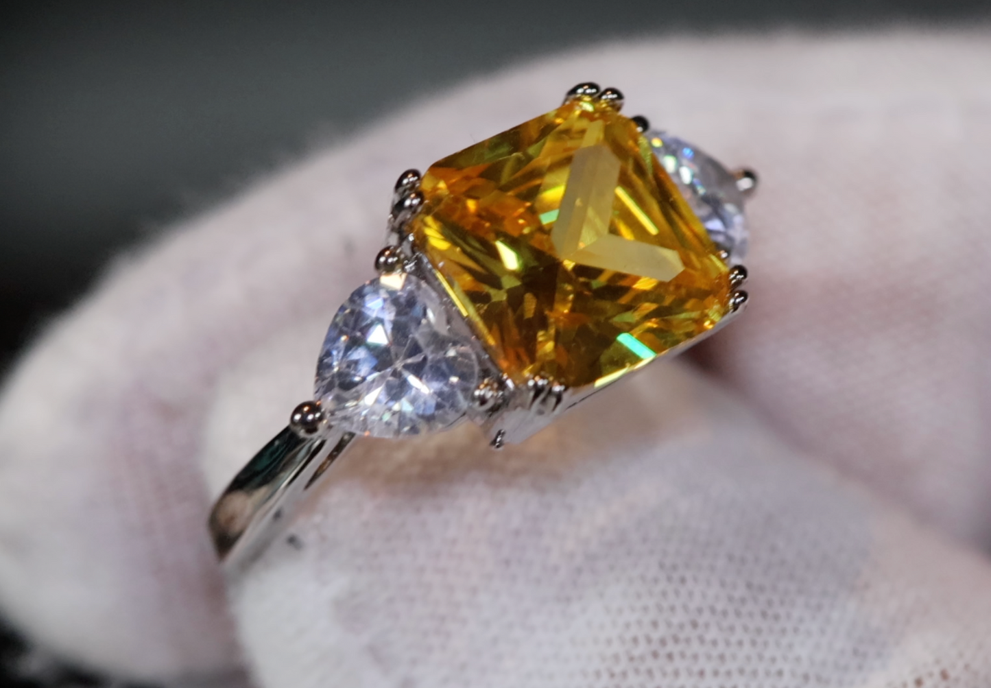 Three Stone Ring | Yellow Diamond Ring | Womens Engagement Ring | Engagement Rings | Womens Rings | Emerald Engagement Ring | Baguette Ring