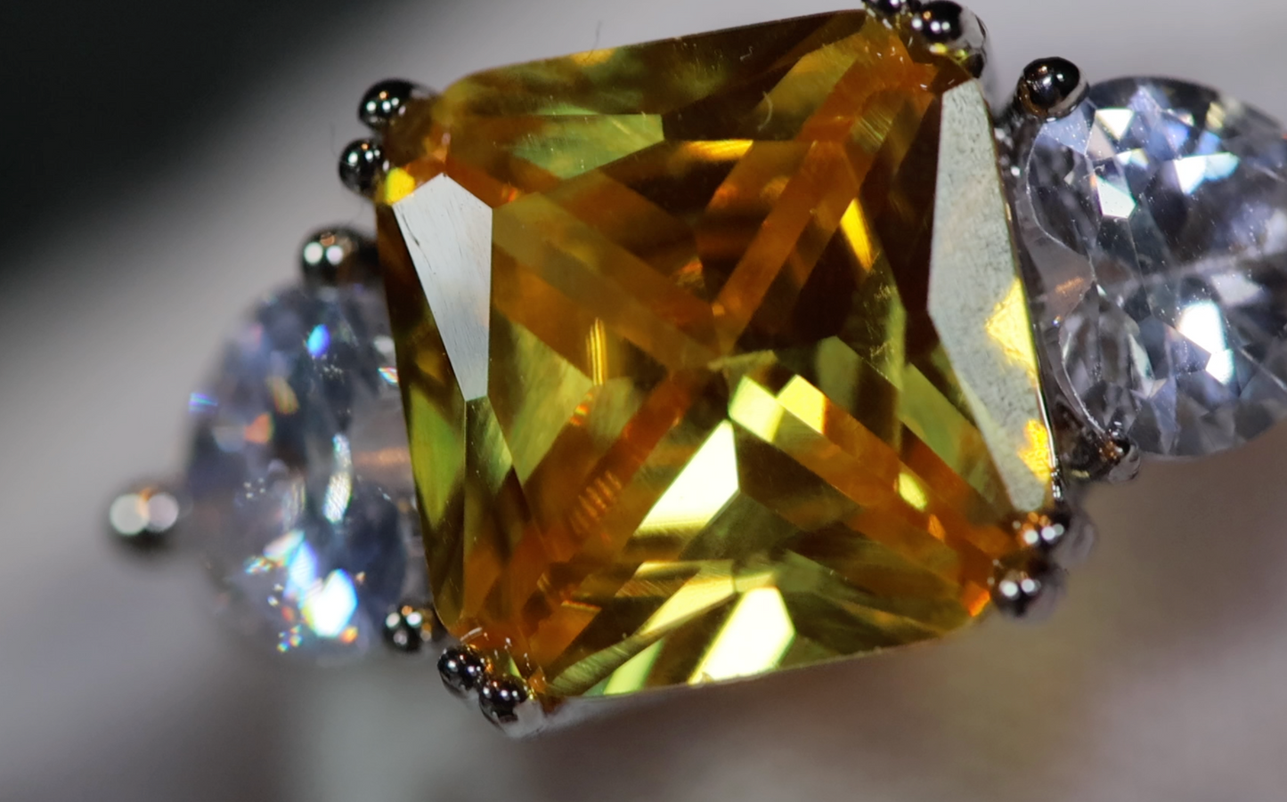 Three Stone Ring | Yellow Diamond Ring | Womens Engagement Ring | Engagement Rings | Womens Rings | Emerald Engagement Ring | Baguette Ring