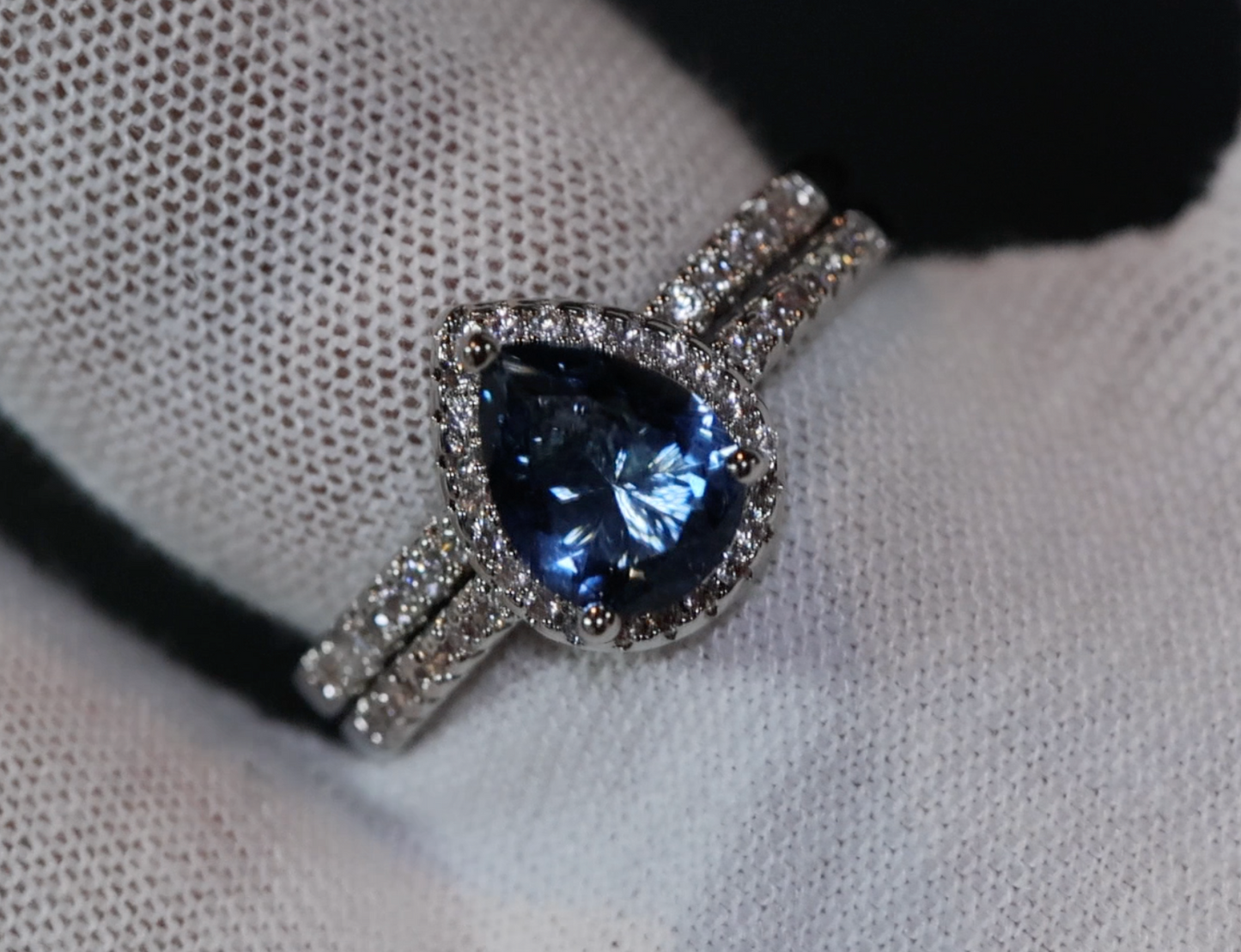 Teal Blue Diamond Ring | Blue Diamond Wedding Ring Set |  Pear Shape Ring | Teardrop Ring