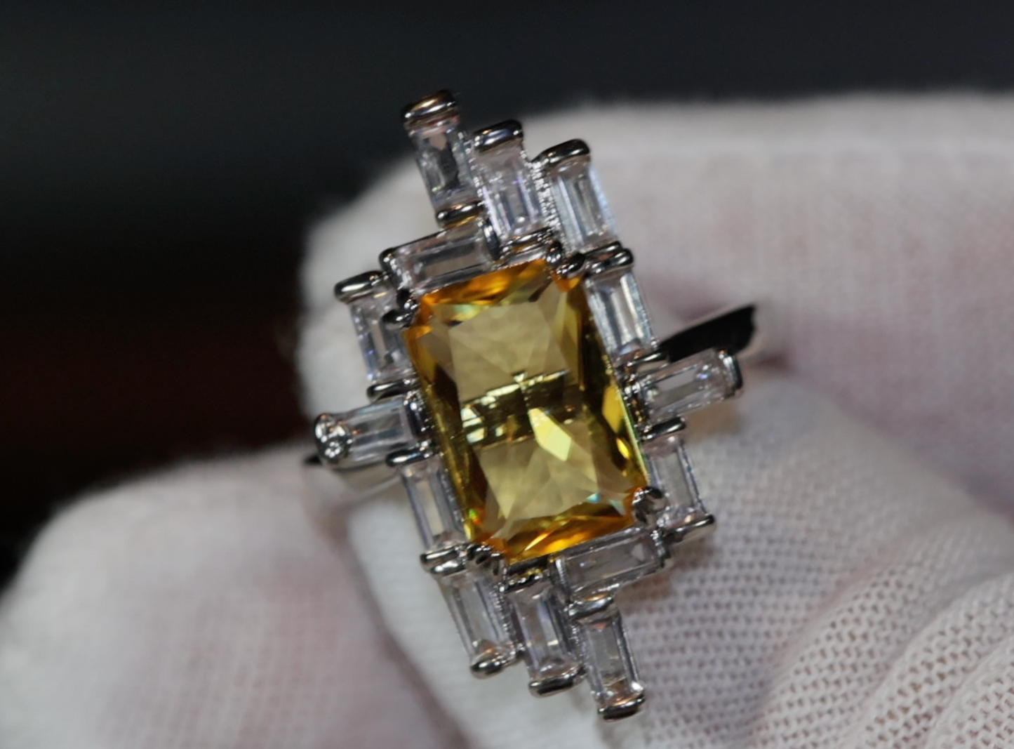 Womens Big Diamond Ring | Emerald Ring | Yellow Diamond Ring | Yellow Diamond Engagement Rings | Baguette Ring | Womens Engagement Ring