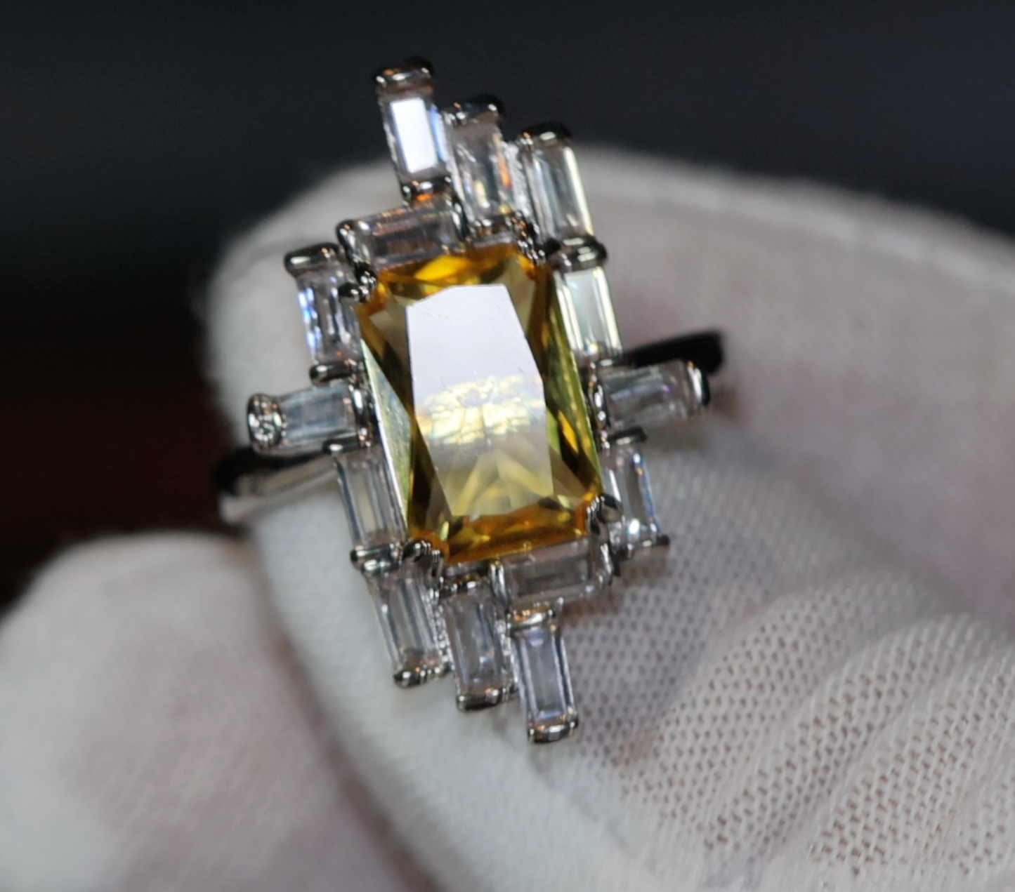 Womens Big Diamond Ring | Emerald Ring | Yellow Diamond Ring | Yellow Diamond Engagement Rings | Baguette Ring | Womens Engagement Ring